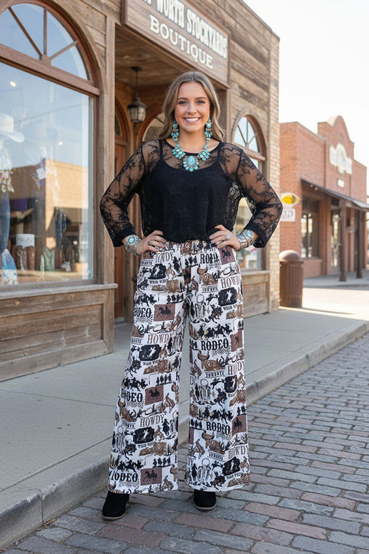 Western patterns printed straight wide leg women pant XCH16859