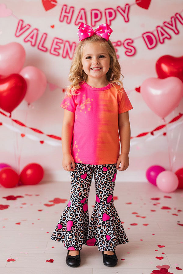 XCH0018-22H Hot Pink & Orange printed top & leopard & hearts pant girls sets