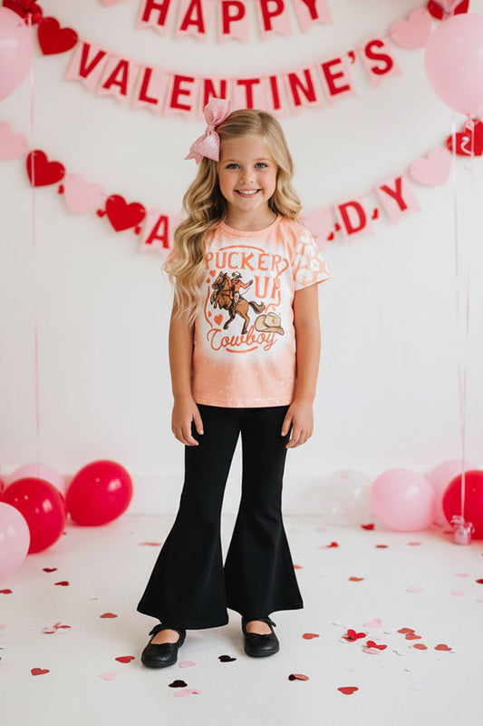 "PUCKER UP Cowboy" s top & black pant 2pc western girls sets XCH0018-19