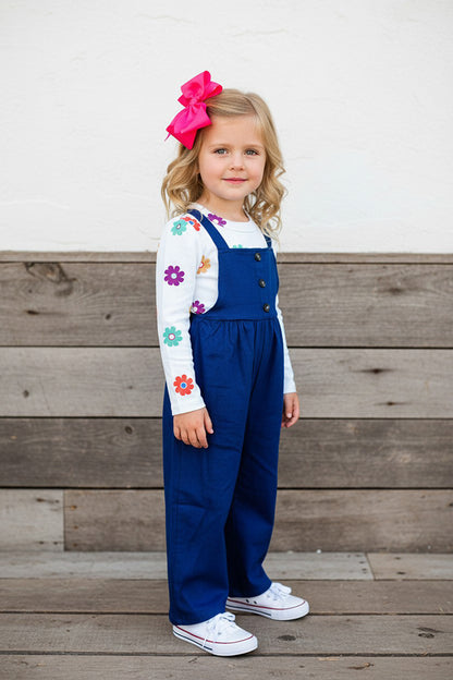 Ribbed knitted floral top blue denim junmpsuit 2pc girls set 250941M