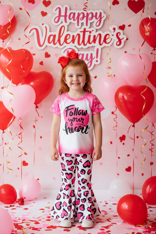 X0015-26 "Follow Your Heart" Print heart pant 2pcs children clothing sets