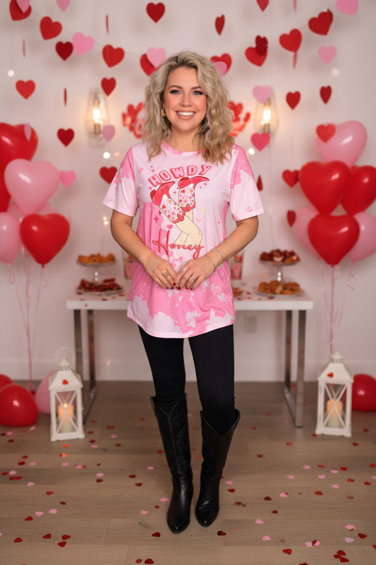 Valentine HOWDY honey boots printed short sleeve women t-shirt XCH14623