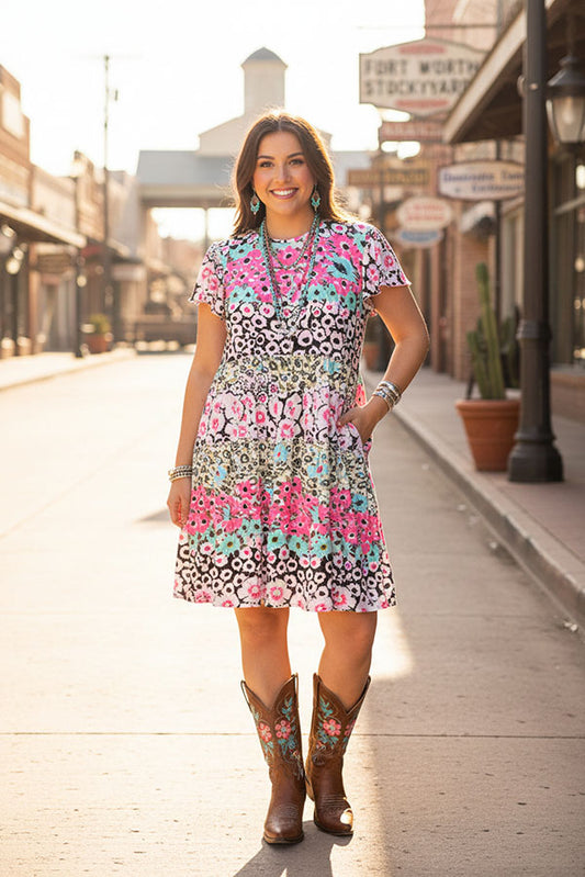 Spring floral printed short sleeve pocket women dress GJQ16459