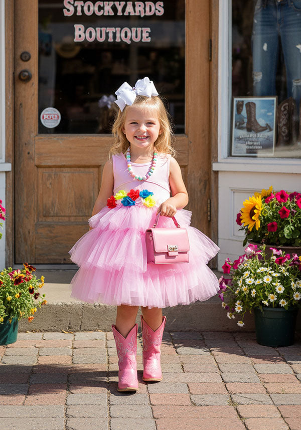 children's dress wholesale pink sleeveless fluffy girls princess dress DLH2843