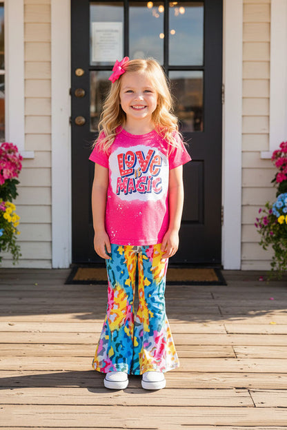 X0777-11 "LOVE IS MAGIC" bright multicolor 2pc girls set