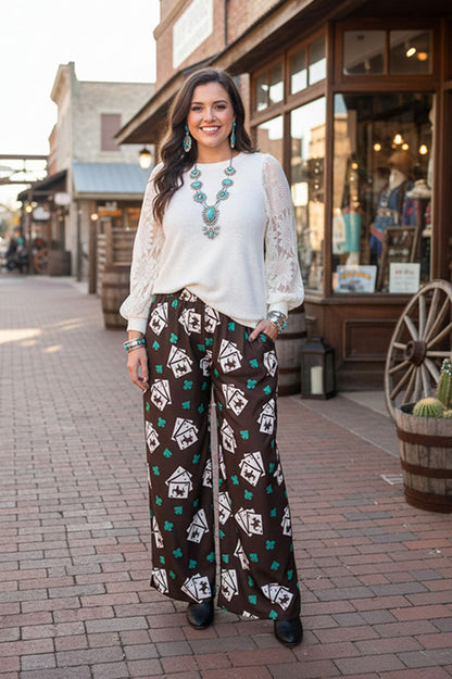 Cream knit fabric lace long sleeve women blouse XCH16402