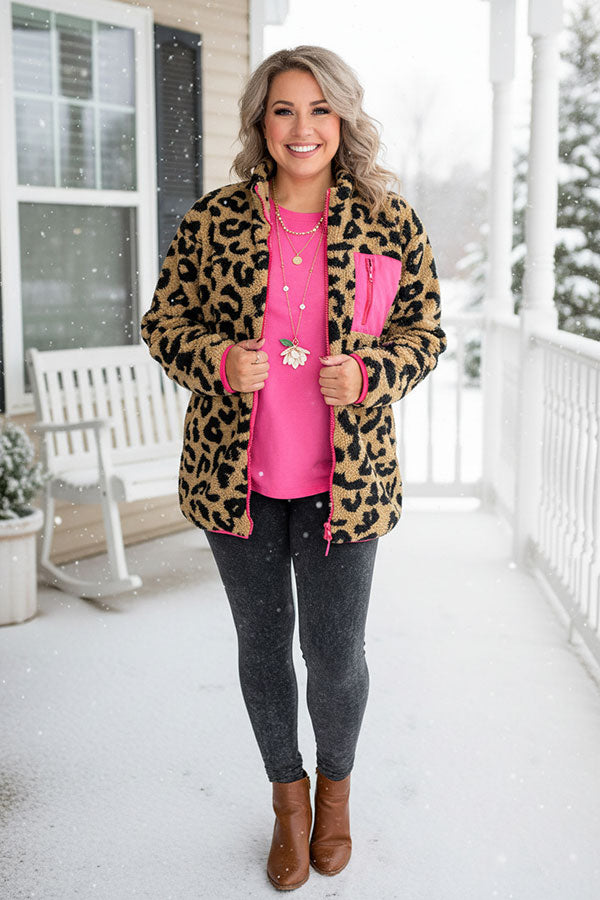 Plus size coat leopard sherpa long sleeve women jackets w/full zipper BQ15489