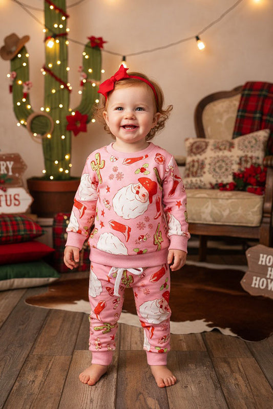 Christmas santa claus & cactus printed 2pc baby outfit sets 250713M