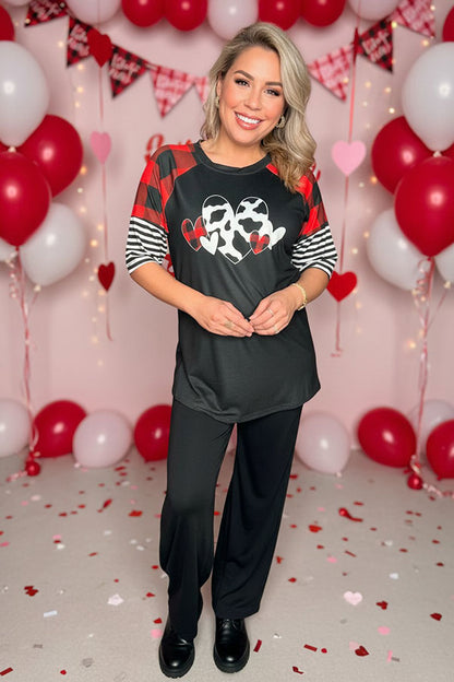Cow hearts printed valentine short sleeve black women t-shirt DLH12141
