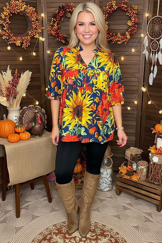Floral printed half sleeve baby doll style women blouse XCH1666