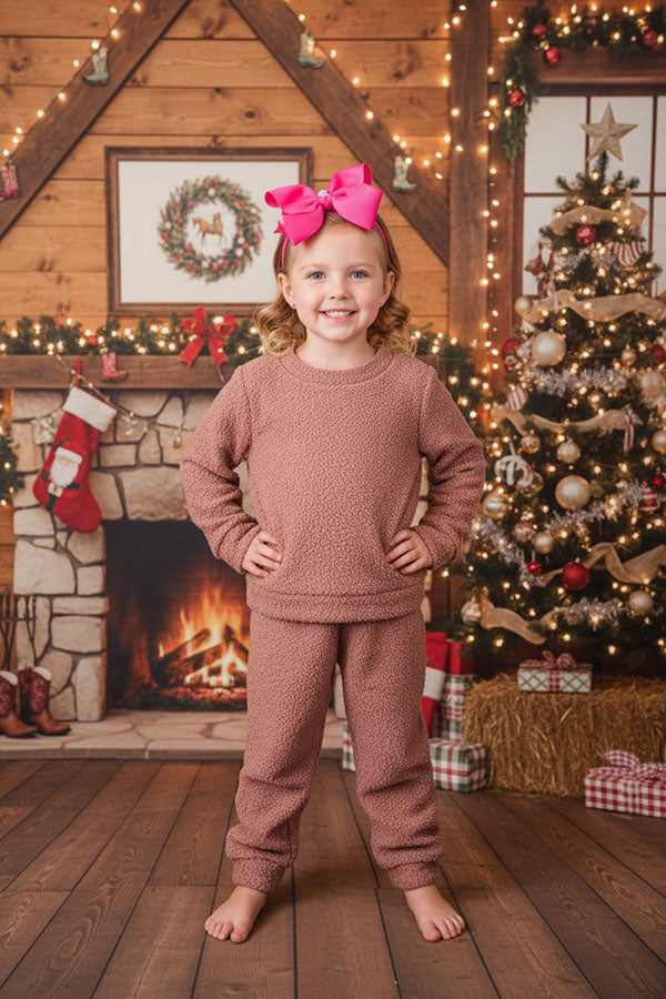 Mauve pink sherpa top bottom 2pc sets DLH2667