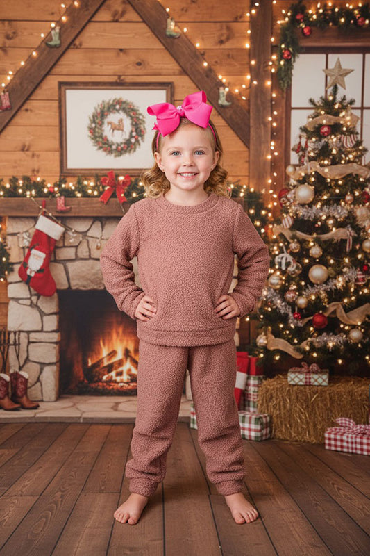 Mauve pink sherpa top bottom 2pc sets DLH2667