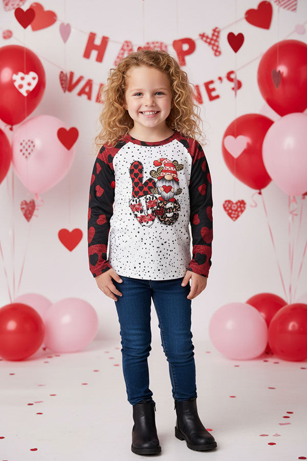 DLH2747  Kids LOVE & leopard hearts printed long sleeve girls top