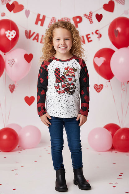 DLH2747  Kids LOVE & leopard hearts printed long sleeve girls top