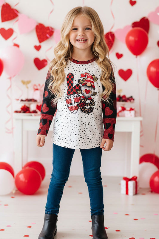 DLH2747  Kids LOVE & leopard hearts printed long sleeve girls top
