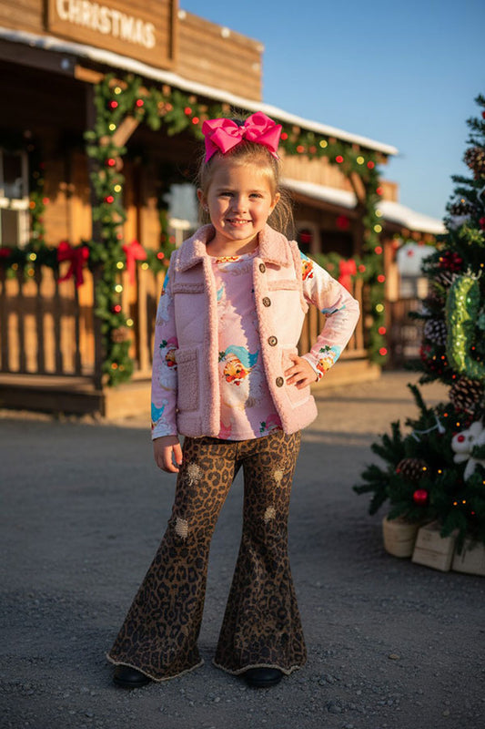 Pink sherpa sleeveless reversible girls vest w/buttons up XCH03031