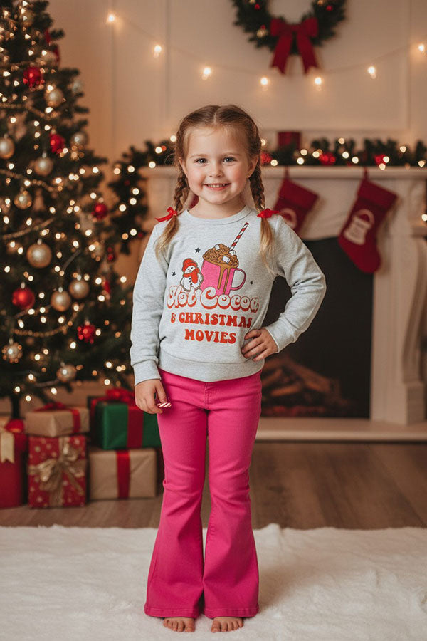 XCH0011-5H Wholesale Hot Cocoa CHRISTMAS MOVIES grey long sleeve sweatshirt