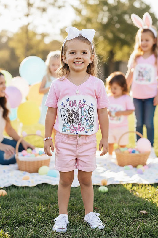 DLH2759 Easter Bunny printed pink short sleeve girls top