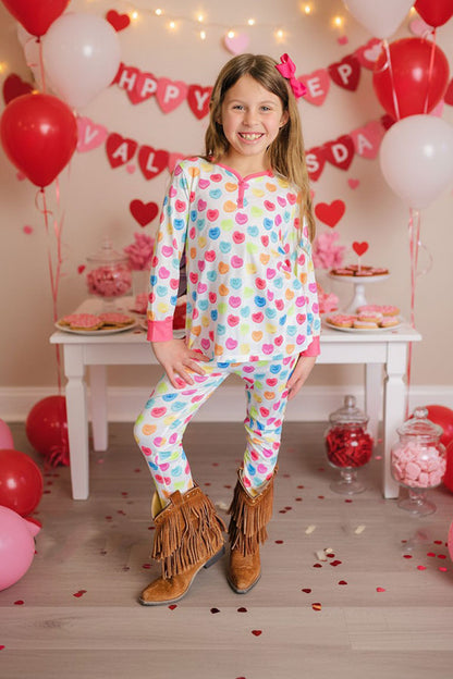 XCH04013 Valentine LOVE ME hearts printed 2pc girls pajamas sets