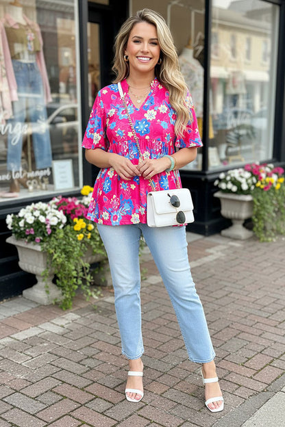 Shop women clothing online Floral printed baby doll & bell short sleeves GJQ16071