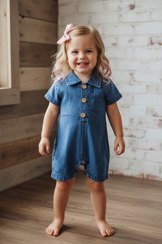 One piece soft denim infant baby romper w/short sleeves 250937M