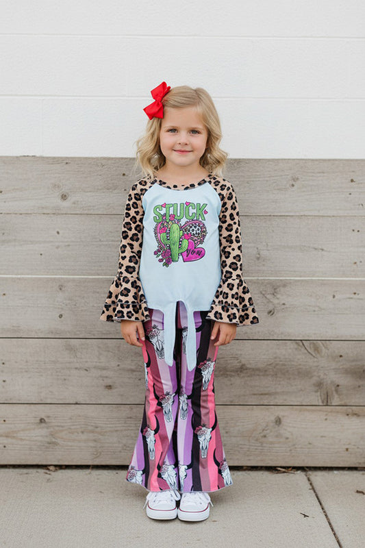 DLH2733 STUCK on you leopard prints cactus & hearts raglan girls top A7S7