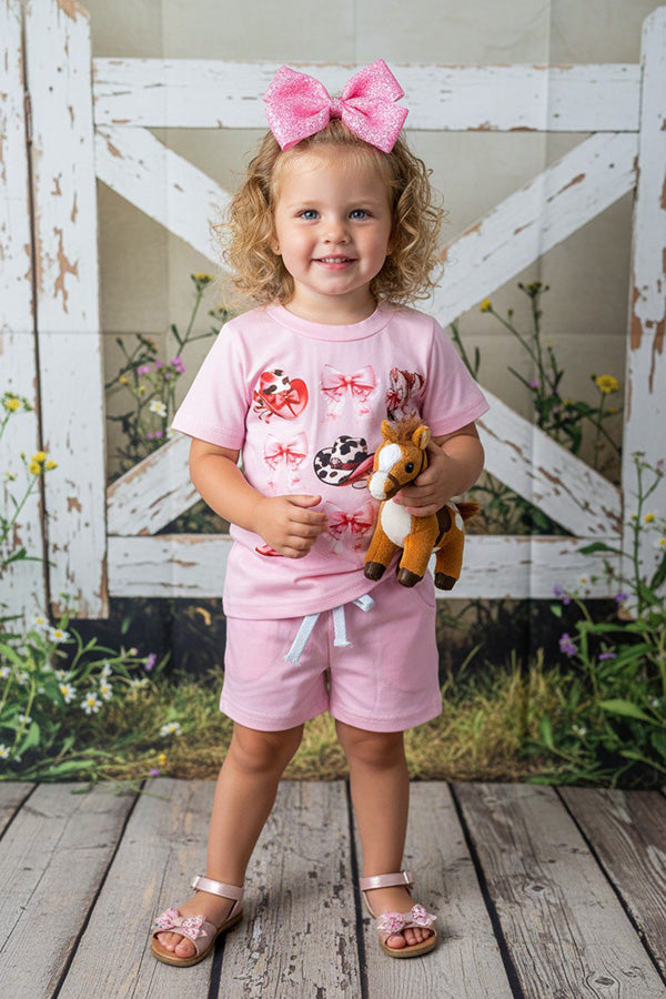 Western bow & hat & boots printed 2pc girls set 250938M