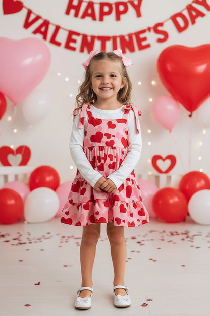 White long sleeve top & hearts printed swirl dress girls set X08001