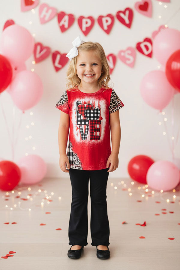 Mom and me plaid & leopard printed LOVE girls t-shirt XCH0011-8