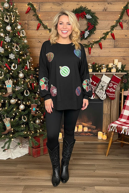 Sequin christmas element round neck long sleeve sweatshirts w/slit XCH16536