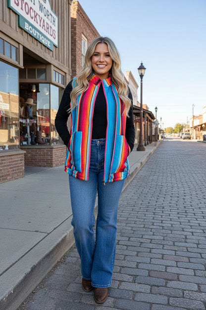Serape/Fuchsia reversible zipper women vest w/pockets (Tag is removable) DL8362-1