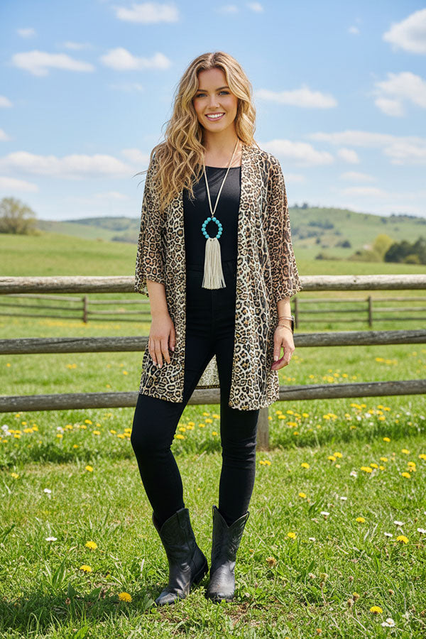 FW13037 Leopard printed long sleeves slit side women cardigan