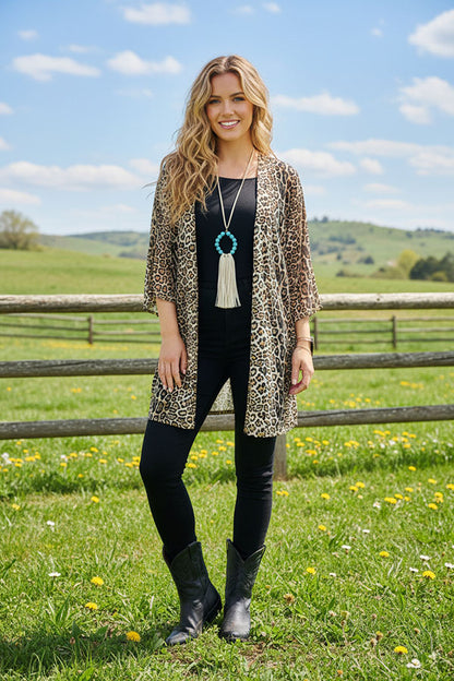 FW13037 Leopard printed long sleeves slit side women cardigan