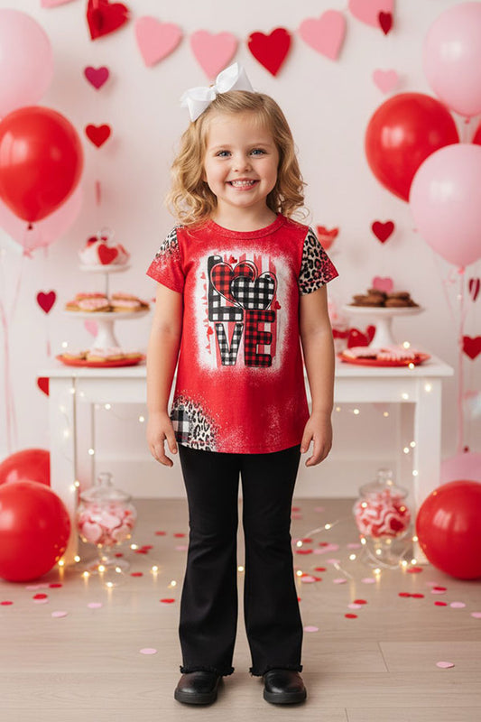 Mom and me plaid & leopard printed LOVE girls t-shirt XCH0011-8