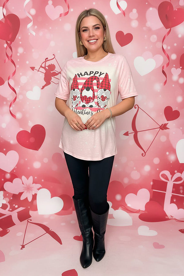 "HAPPY Valentine's Day" pink short sleeve women top DLH14548