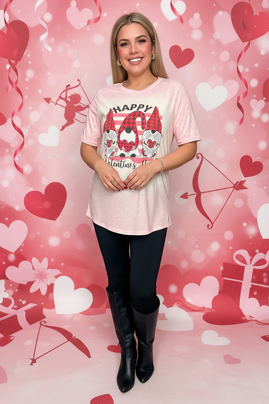 "HAPPY Valentine's Day" pink short sleeve women top DLH14548