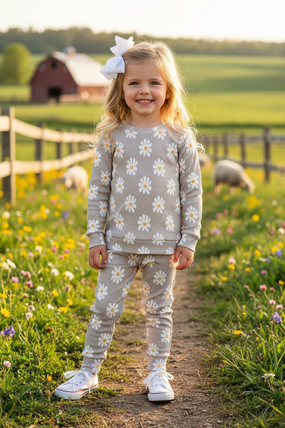 Daisy prints pullover sweatshirts & pant 2pc girls clothing sets BQ2406