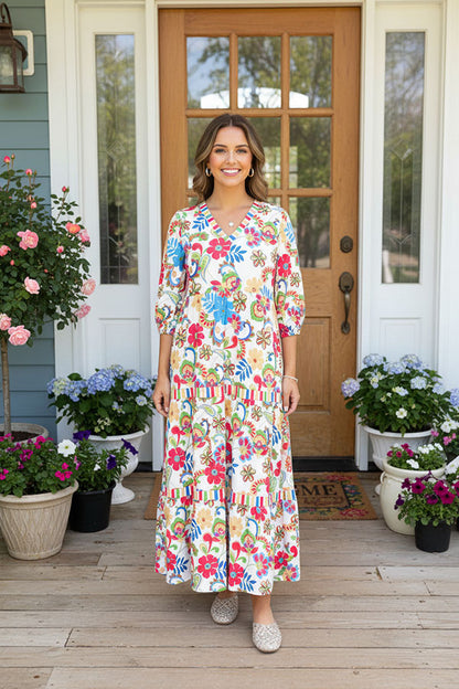 Women's dress wholesale Floral Tiered Layered Maxi Dress XCH16194