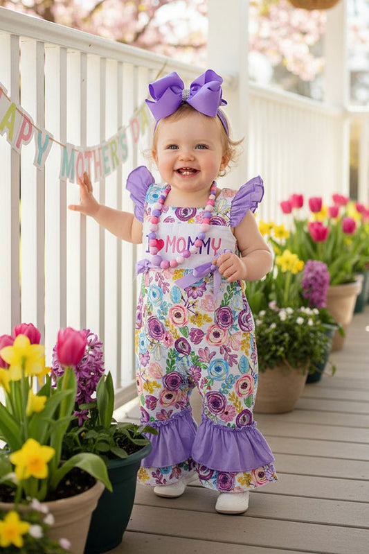 Embroidered "I LOVE MOMMY" multicolor floral baby romper DLH2436