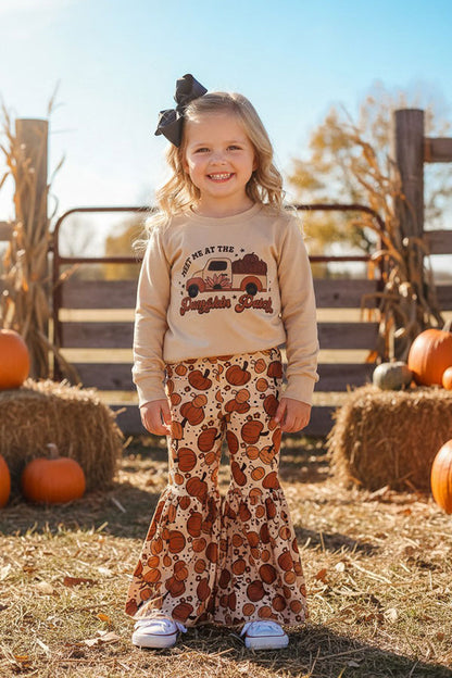 Halloween "MEET ME AT THE PUMPKIN PATCH" tan 2pc girls boutique set DLH2620