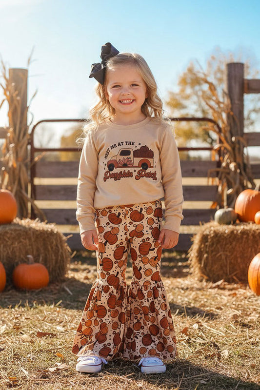Halloween "MEET ME AT THE PUMPKIN PATCH" tan 2pc girls boutique set DLH2620