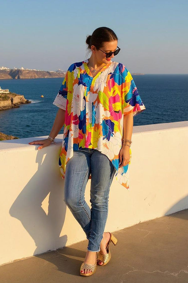 Wholesale linen fabric women blouse w/short sleeves GJQ16249