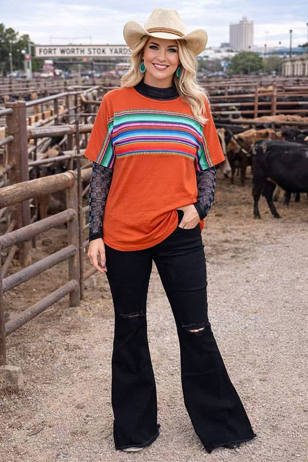 Southern Stitch Serape & orange short sleeve women t-shirt GJQ9938
