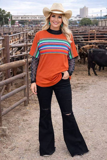 Southern Stitch Serape & orange short sleeve women t-shirt GJQ9938