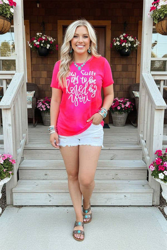 DLH8605 "HOW SWEET IT'S TO BE LOVED BY YOU" printed short sleeve women tops