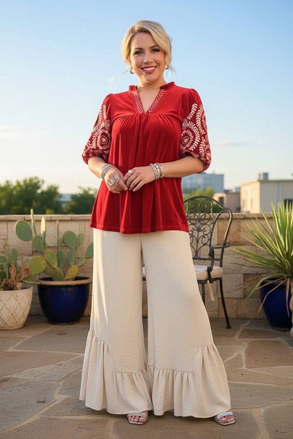 Western red velvet embroidery women's boutique top Southern Stitch XCH17312