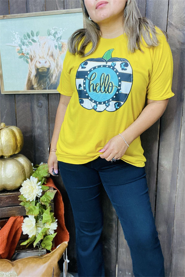 DLH9900 HELLO Pumpkin printed short sleeve t-shirt