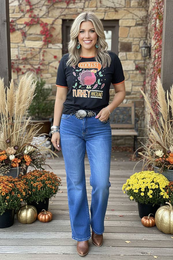 Western "COOLEST TURKEY AROUND" Black women's boutique t-shirt DLH10108
