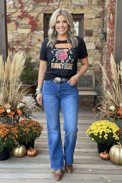 Western "COOLEST TURKEY AROUND" Black women's boutique t-shirt DLH10108