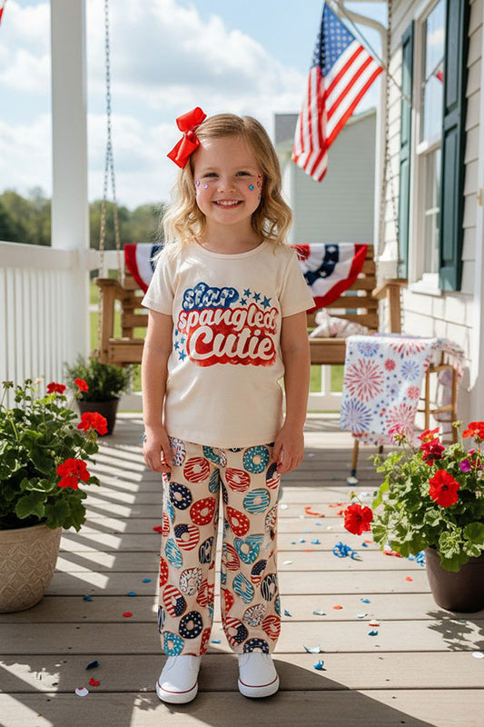 "STAR SPABGLED CUTIE" patriotic donut 2pc girls set XCH0666-9H